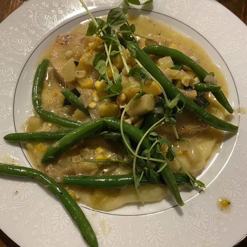 Whitecrest Eatery - Seared Swordfish w/ corn succotash, green beans and potato purée - New American Near Me - Stonington, Connecticut Whitecrest Eatery - Seared Swordfish w/ corn succotash, green beans and potato purée - New American Near Me - Stonington, Connecticut