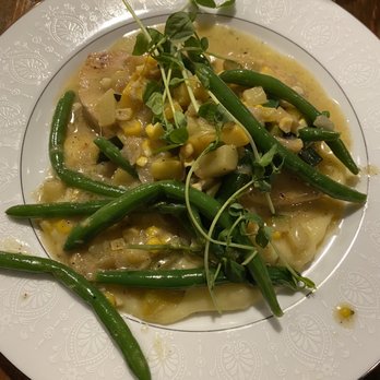 Whitecrest Eatery - Seared Swordfish w/ corn succotash, green beans and potato purée - New American Near Me - Stonington, Connecticut Whitecrest Eatery - Seared Swordfish w/ corn succotash, green beans and potato purée - New American Near Me - Stonington, Connecticut