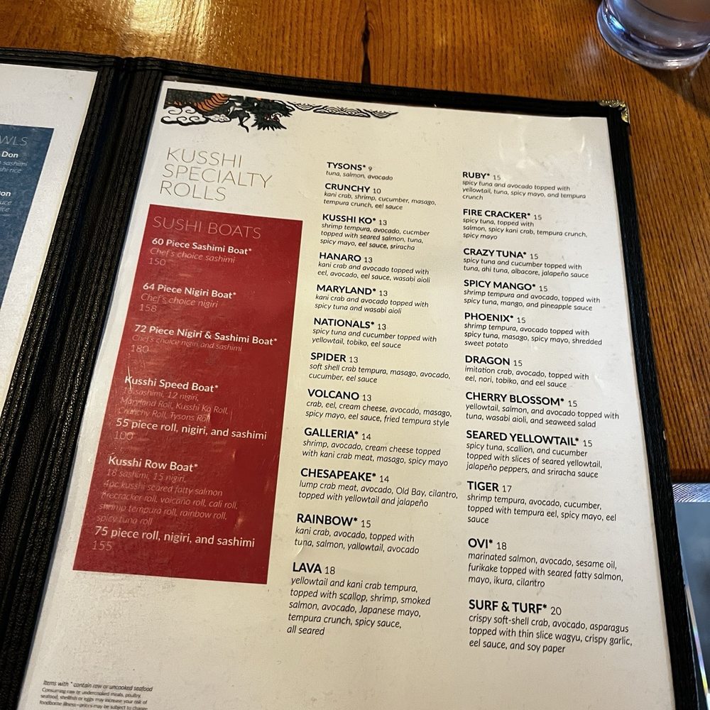 Kusshi - Menu - Sushi Bars Near Me - Vienna, Virginia Kusshi - Menu - Sushi Bars Near Me - Vienna, Virginia