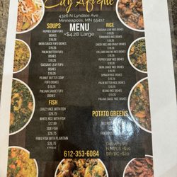 City Afrique - Menu- it's all delicious. Prices include rice and fufu.