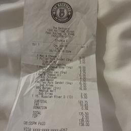 This is our outrageous receipt from the horribly disastrous and disappointing meal we had last night at The Backyard This is our outrageous receipt from the horribly disastrous and disappointing meal we had last night at The Backyard