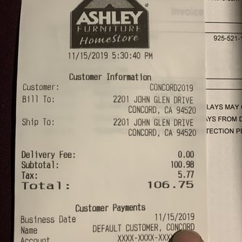 Ashley HomeStore - Bill to... Ship to.... Customer: Concord .... - Furniture Stores Near Me - Concord, California Ashley HomeStore - Bill to... Ship to.... Customer: Concord .... - Furniture Stores Near Me - Concord, California
