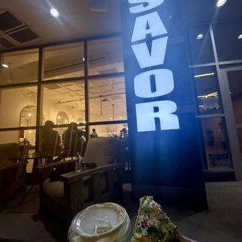 Savor - Avocado Toast and Strawberry Matcha in the patio next to outdoor heaters. - Coffee & Tea Near Me - Los Angeles, California Savor - Avocado Toast and Strawberry Matcha in the patio next to outdoor heaters. - Coffee & Tea Near Me - Los Angeles, California