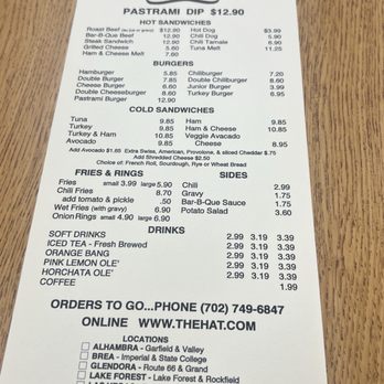 The Hat - Menu - Burgers Near Me - Las Vegas, Nevada
