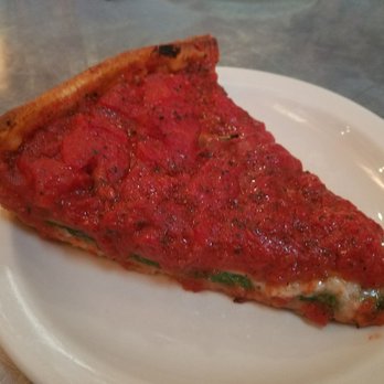 Zachary's Chicago Pizza - slice of spinach and mushroom pizza with vegan cheese (which is surprisingly good for what it is) - Pizza Near Me - Berkeley, California