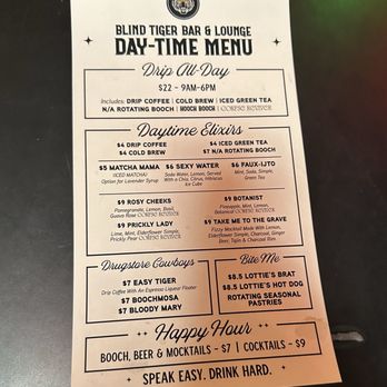 Blind Tiger - Day-Time Menu - Kombucha Near Me - Denver, Colorado