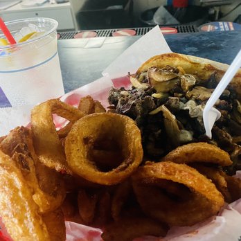 Jetty Shack - Philly steak with onion rings - Burgers Near Me - Surfside Beach, Texas Jetty Shack - Philly steak with onion rings - Burgers Near Me - Surfside Beach, Texas