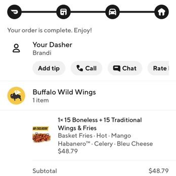Buffalo Wild Wings - DD order details. - Sports Bars Near Me - Wesley Chapel, Florida