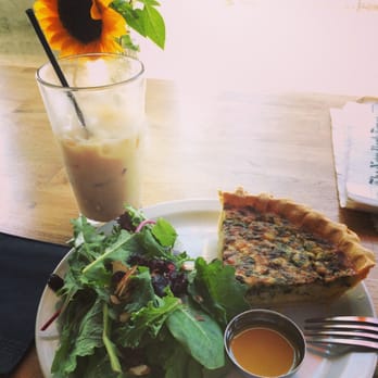 Condesa Coffee - My (half finished at this point) iced vanilla latte, spinach and mushroom quiche, and salad. Yum. - Coffee & Tea Near Me - Atlanta, Georgia Condesa Coffee - My (half finished at this point) iced vanilla latte, spinach and mushroom quiche, and salad. Yum. - Coffee & Tea Near Me - Atlanta, Georgia