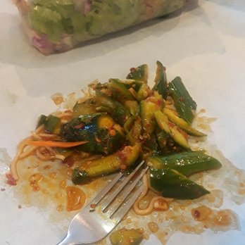 Lona's Lil Eats - Veggie and pork wrap with spicy cucumber salad - Asian Fusion Near Me - St Louis, Missouri