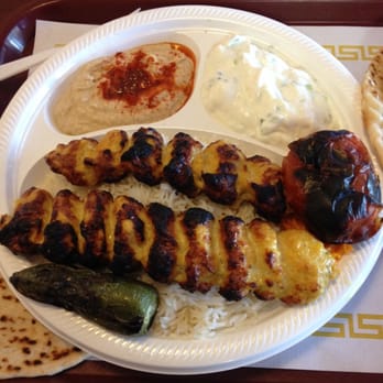 Corner Kebab - My usual chicken lule with cucumber yogurt hummus and grilled jalapeño and tomato. Best! - Mediterranean Near Me - San Fernando, California
