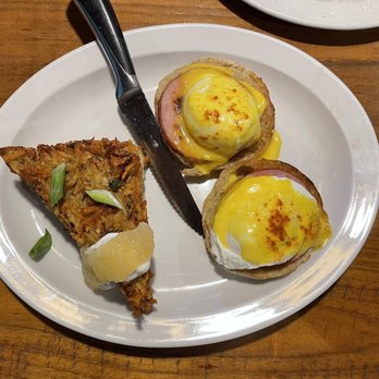 Honey's Farm Fresh - Eggs Benedict with a side of latke - American Near Me - Lewes, Delaware Honey's Farm Fresh - Eggs Benedict with a side of latke - American Near Me - Lewes, Delaware