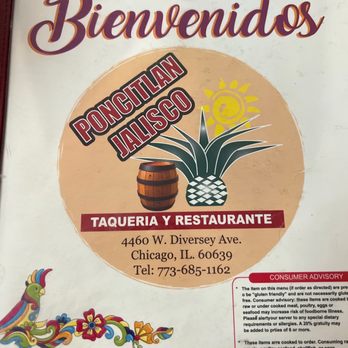 Poncitlan Jalisco Taqueria - Front of menu - Mexican Near Me - Chicago, Illinois Poncitlan Jalisco Taqueria - Front of menu - Mexican Near Me - Chicago, Illinois