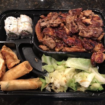 Quickway Japanese Hibachi - Bento Box: 4 California Rolls, 2 Spring Rolls, 2 Dumplings, Chicken/Beef with Fried Rice, and Mixed Veggies - Japanese Near Me - Columbia, Maryland Quickway Japanese Hibachi - Bento Box: 4 California Rolls, 2 Spring Rolls, 2 Dumplings, Chicken/Beef with Fried Rice, and Mixed Veggies - Japanese Near Me - Columbia, Maryland
