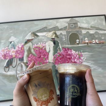 Phin Smith - Banana Coffee (left) & Iced Taiwanese Sea Salt Coffee - Coffee & Tea Near Me - Garden Grove, California Phin Smith - Banana Coffee (left) & Iced Taiwanese Sea Salt Coffee - Coffee & Tea Near Me - Garden Grove, California