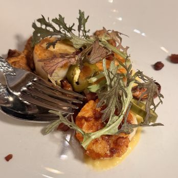 The Publican - Scallops with sweet corn, pickled chilies, Chanterell mushrooms and bacon - New American Near Me - Chicago, Illinois The Publican - Scallops with sweet corn, pickled chilies, Chanterell mushrooms and bacon - New American Near Me - Chicago, Illinois
