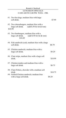 Menu photo 1 Ronnie's Seafood Charlton, MA Menu photo 1 Ronnie's Seafood Charlton, MA