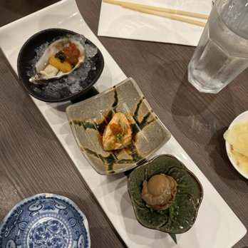 Gurume Sushi - Santen Mori (scallop, ankimo, and fresh oyster) as part of Gurume Omakase - Japanese Near Me - Irvine, California Gurume Sushi - Santen Mori (scallop, ankimo, and fresh oyster) as part of Gurume Omakase - Japanese Near Me - Irvine, California