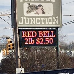 Sign outside with prices for items currently in stock Sign outside with prices for items currently in stock