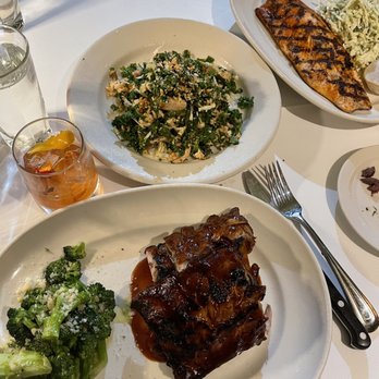 Houston's Restaurant - Ribs with broccoli and creamed corn. Kale salad. Trout. - New American Near Me - Irvine, California Houston's Restaurant - Ribs with broccoli and creamed corn. Kale salad. Trout. - New American Near Me - Irvine, California