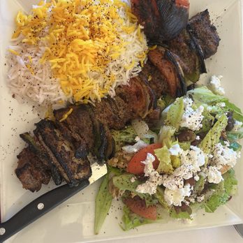 Darya Restaurant - Filet Mignon Shish Kabob with the Darya Salad & Basmati Rice - Persian/Iranian Near Me - Orange, California