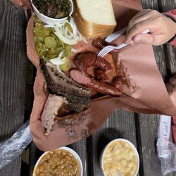 589 Hickory BBQ - Brisket, sausage, baked beans, collard greens, and hominy