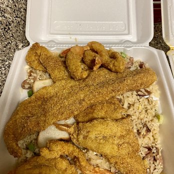 Mike's Seafood - 2 piece catfish with 6 shrimps and house fried rice - Cajun/Creole Near Me - Houston, Texas Mike's Seafood - 2 piece catfish with 6 shrimps and house fried rice - Cajun/Creole Near Me - Houston, Texas