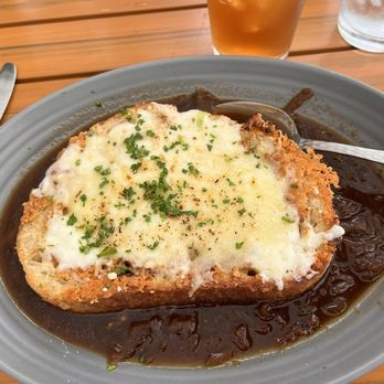 Union On Yale - The French-O-Tartine | $14 Creme bakery sourdough / aged cheddar gruyere / chives / carmalized onion / beef stock / cognac - New American Near Me - Claremont, California Union On Yale - The French-O-Tartine | $14 Creme bakery sourdough / aged cheddar gruyere / chives / carmalized onion / beef stock / cognac - New American Near Me - Claremont, California