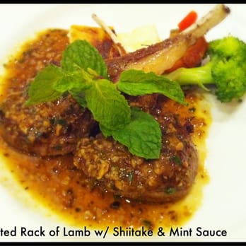 Cafe Miro - Roasted Rack of Lamb with Shiitake Mushroom and Mint Sauce - Modern European Near Me - Honolulu, Hawaii Cafe Miro - Roasted Rack of Lamb with Shiitake Mushroom and Mint Sauce - Modern European Near Me - Honolulu, Hawaii