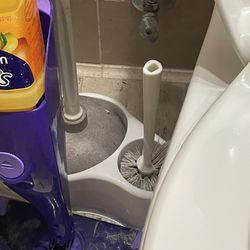 Quest Diagnostics - Dirty cleaning material next to toilet.