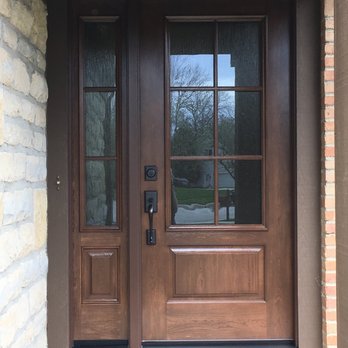 Precision Building Service - No, it’s not wood...it’s fiberglass! 6-lite SDL + rain glass = perfect combination of beauty & privacy. - Door Sales/Installation Near Me - Plain City, Ohio