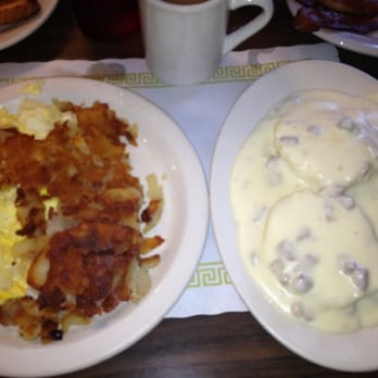 The Garden Grill - Biscuits and gravy w crispy hashbrowns and eggs! Awesome non-greasy gravy. - Breakfast & Brunch Near Me - Davie, Florida