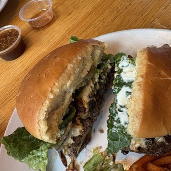 Moondog Seaside Eatery - Black and blue burger best blue cheese I've had locally - Seafood Near Me - Fulton, Texas Moondog Seaside Eatery - Black and blue burger best blue cheese I've had locally - Seafood Near Me - Fulton, Texas