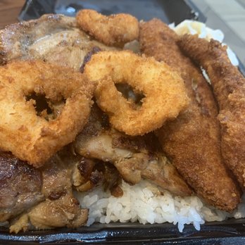 Aloha Hawaiian BBQ - Seafood plate , shrimp, mahi mahi and chicken - Hawaiian Near Me - Stanton, California