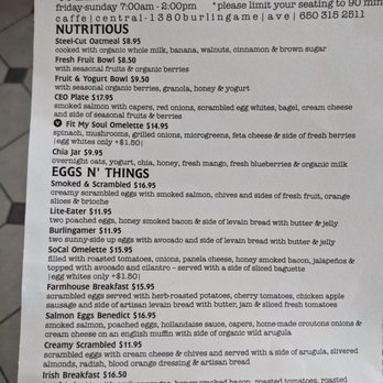 Caffe Central - 8/29/21 - Weekend Brunch Menu (2/2) - Coffee & Tea Near Me - Burlingame, California