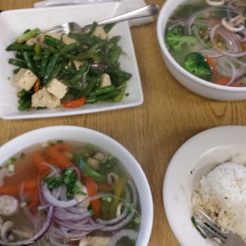 Thai Hut - Vegetable Pho & Garlic green bean dish vegan style. Delish! - Thai Near Me - Redding, California Thai Hut - Vegetable Pho & Garlic green bean dish vegan style. Delish! - Thai Near Me - Redding, California