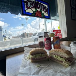 a sandwich and soda