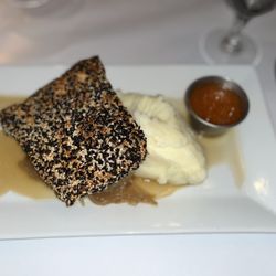 Brass Rail - Sesame crusted Scottish Salmon with a sweet chilli sauce. Served with Caramelised onion mashed potatoes. The Salmon melted in my mouth.
