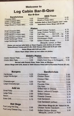Menu photo 1 Log Cabin Bar BQue Albemarle, NC Menu photo 1 Log Cabin Bar BQue Albemarle, NC