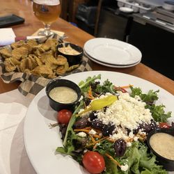 The Town Cabin Deli & Pub - Fried pickles, Greek salad, draft beer