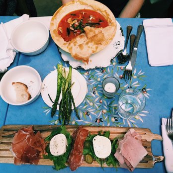 Palma - top to bottom: zuppa de pesce, side of grilled asparagus, and antipasto - Italian Near Me - New York, New York Palma - top to bottom: zuppa de pesce, side of grilled asparagus, and antipasto - Italian Near Me - New York, New York