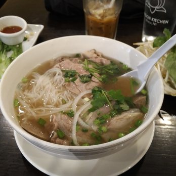 Saigon Kitchen - Pho tai nam bo vien (with Vietnamese iced coffee in the background) - Vietnamese Near Me - Ithaca, New York