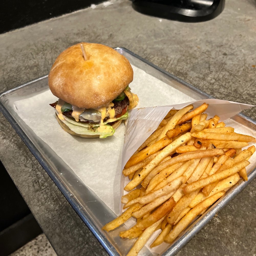 CHOM Burger - Spicy Serrano Burger and Regular Size Fries - Burgers Near Me - Provo, Utah