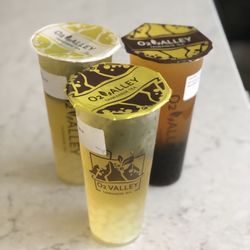 O2 Valley - #T5 PaoChung Tea with Crystal boba & #T10 Golden Mango Oolong Tea with boba