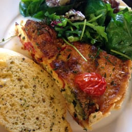 Quiche with salad and garlic bread Quiche with salad and garlic bread