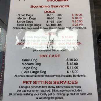 Pups & Kitts Grooming - Menu of boarding services. There are many options for grooming as well, but I didn't take that photo. Great value! - Pet Groomers Near Me - Sugar Land, Texas Pups & Kitts Grooming - Menu of boarding services. There are many options for grooming as well, but I didn't take that photo. Great value! - Pet Groomers Near Me - Sugar Land, Texas