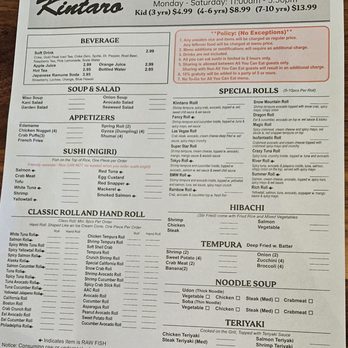 Kintaro - Lunch All you can eat menu - Japanese Near Me - Tucson, Arizona