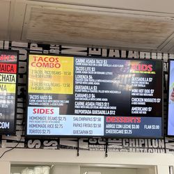 Taco menu, kid menu, desserts, sides