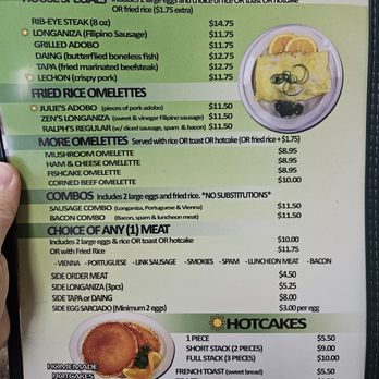 Julie'Z Restaurant - Menu page 1 (breakfast) - Filipino Near Me - Kapolei, Hawaii Julie'Z Restaurant - Menu page 1 (breakfast) - Filipino Near Me - Kapolei, Hawaii