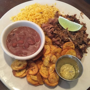 Cuba 512 - Asada with red beans, yellow rice, and plantain chips! - Caribbean Near Me - Austin, Texas